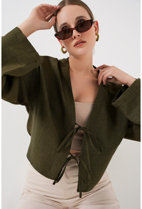 Önü Bağlamalı Keten Kimono 960