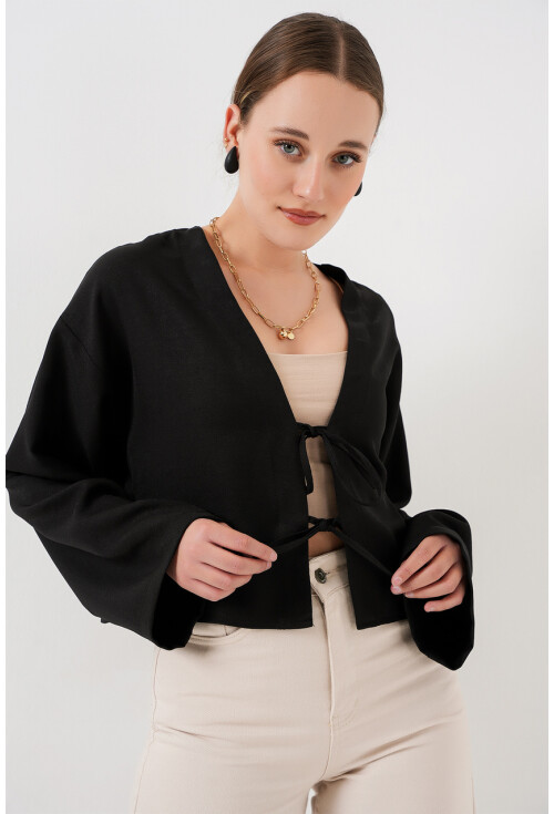 Önü Bağlamalı Keten Kimono 960