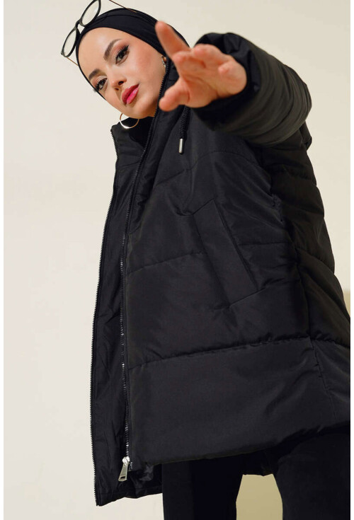T5163 Kapüşonlu Tesettür Oversize Şişme Mont