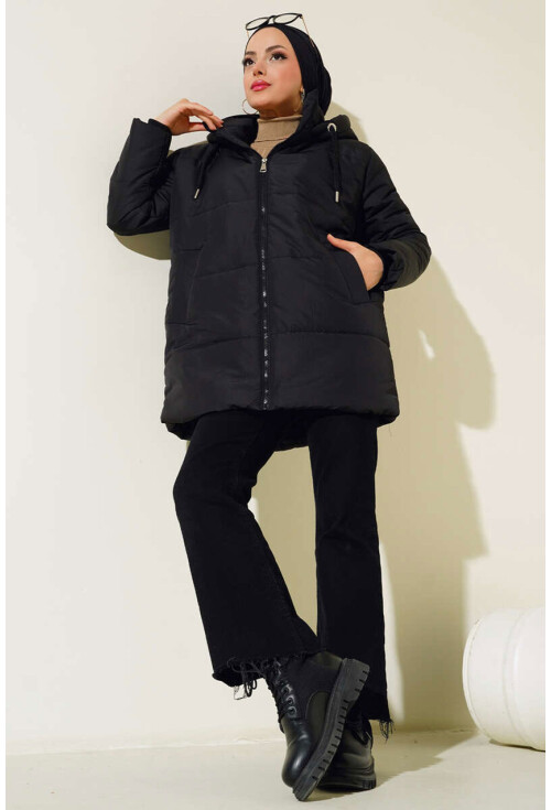 T5163 Kapüşonlu Tesettür Oversize Şişme Mont