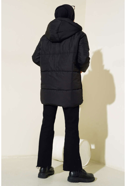 T5163 Kapüşonlu Tesettür Oversize Şişme Mont