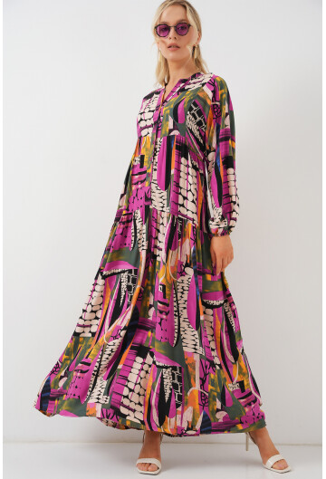 2423 Otantik Desenli Tesettür Elbise