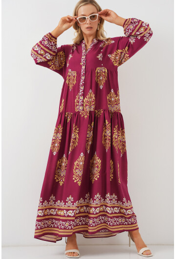 2423 Otantik Desenli Tesettür Elbise