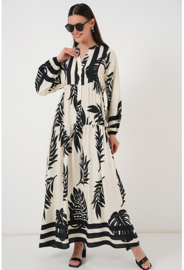 2423 Otantik Desenli Tesettür Elbise