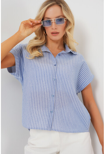 Kadın Çizgili Kısa Kol Gömlek 20324