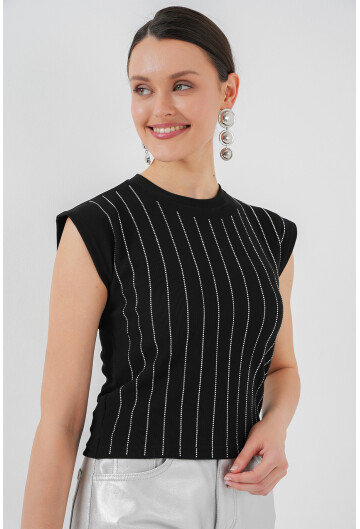 Kadın Sıfır Kol Taşlı Bluz 931