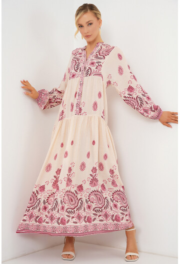 2423 Otantik Desenli Tesettür Elbise