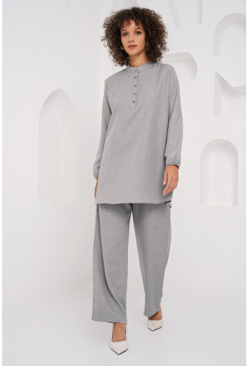 6678 Keten Tunik Pantolon İkili Takım