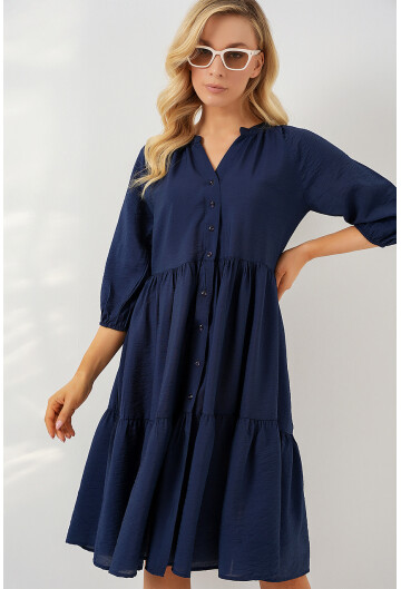Kadın Düğmeli Kısa Kol Elbise 2559