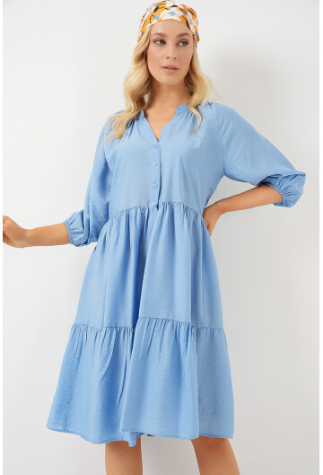 Kadın Düğmeli Kısa Kol Elbise 2559