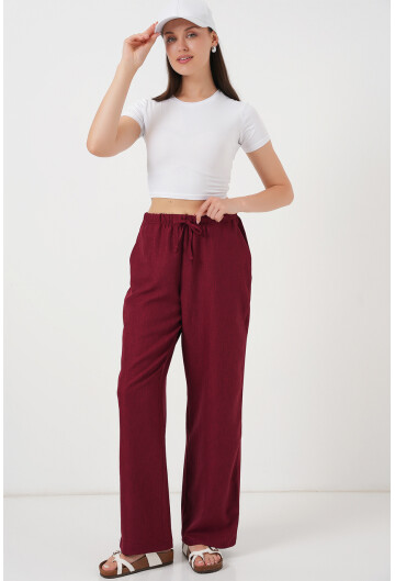 Kadın Geniş Paça Keten Pantolon 6735