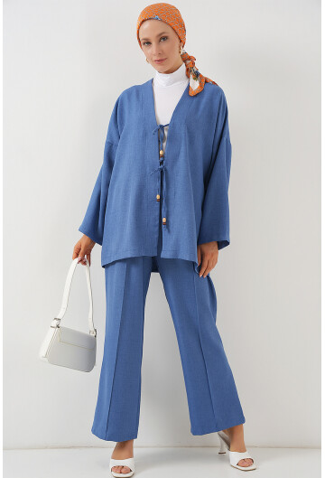 Kadın Keten Kimono İkili Takım 6727