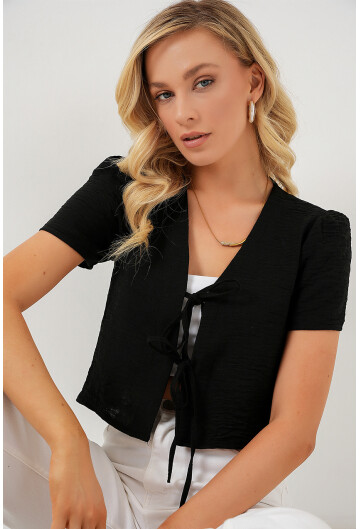 Kadın Kısa Kol Crop Bluz 958