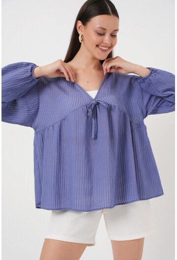 Kadın Önü Bağcıklı Uzun Kol Bluz 946