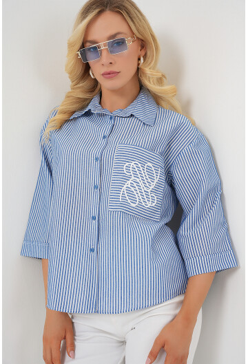 Kadın Tek Cep Nakışlı Gömlek 20328