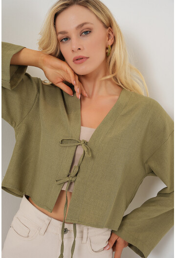 Önü Bağlamalı Keten Kimono 960