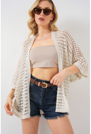 15855 Ajurlu/Delikli Oversize Hırka