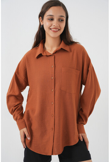 20153 Tek Cepli Oversize Keten Gömlek
