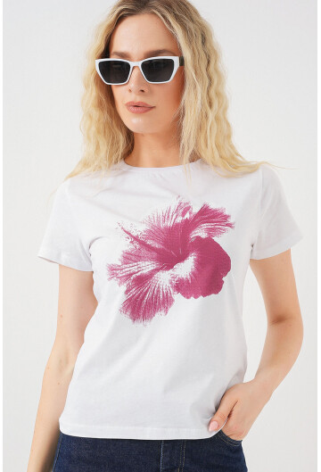 Kadın Baskılı Basic Tişört 4349