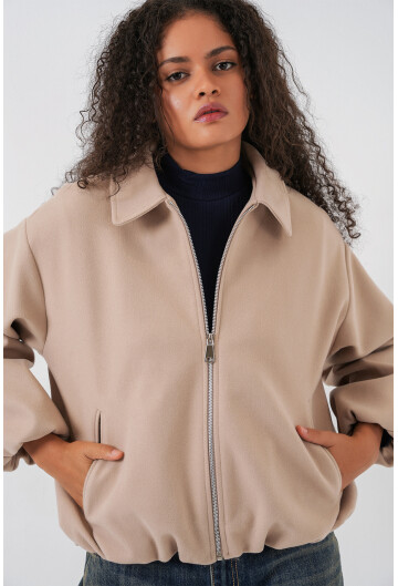 Kadın Büzgülü Oversize Kaşe Ceket 0728
