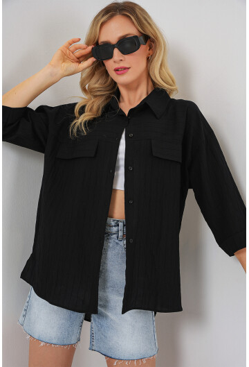 Kadın Cep Detaylı Kısa Kol Gömlek 20317