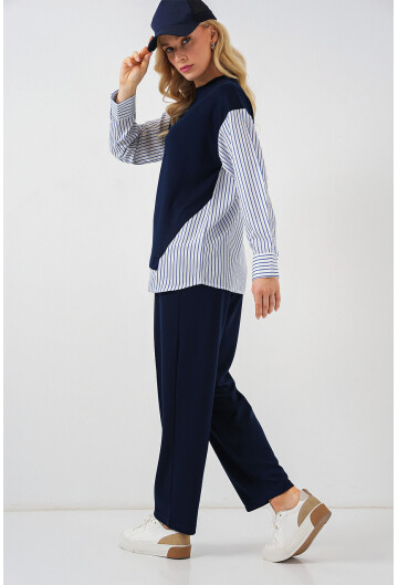 Kadın Çizgili Dokuma İkili Takım 6750