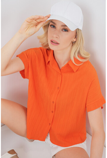 Kadın Çizgili Kısa Kol Gömlek 20324