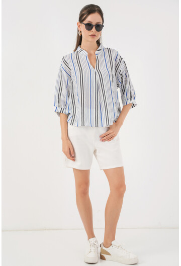 Kadın Çizgili Oversize Bluz 967