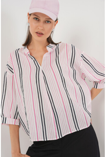Kadın Çizgili Oversize Bluz 967