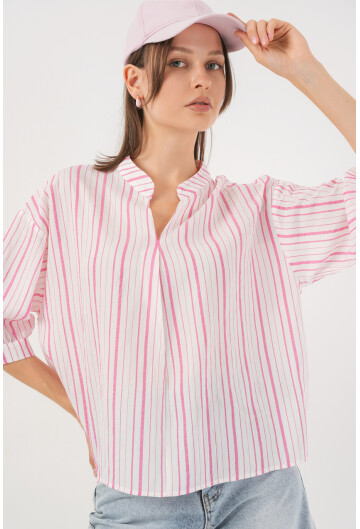 Kadın Çizgili Oversize Bluz 967