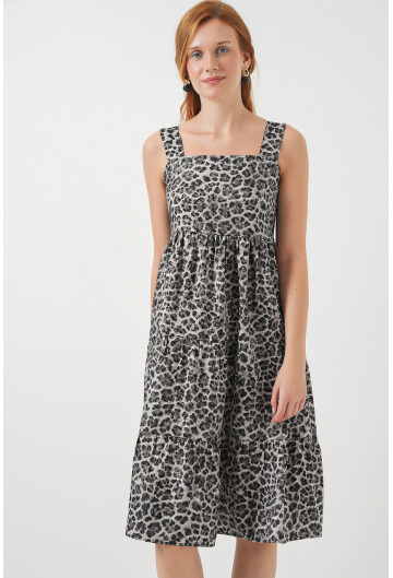 Kadın Desenli Askılı Midi Elbise 2577