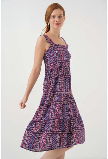 Kadın Desenli Askılı Midi Elbise 2577