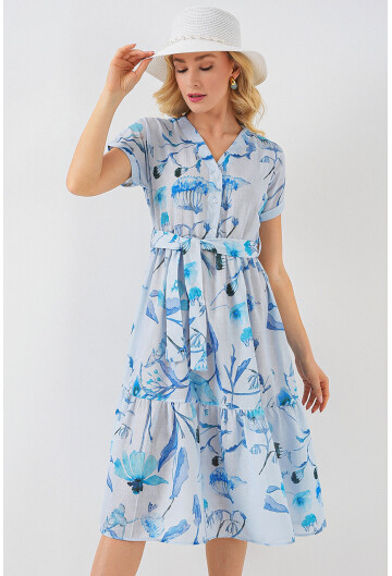 Kadın Desenli Kısa Kol Elbise 2558