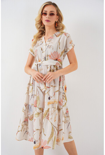 Kadın Desenli Kısa Kol Elbise 2558