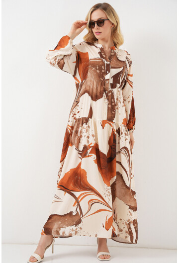 Kadın Desenli Uzun Tesettür Elbise 2585