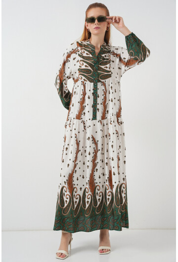 Kadın Desenli Uzun Tesettür Elbise 2585