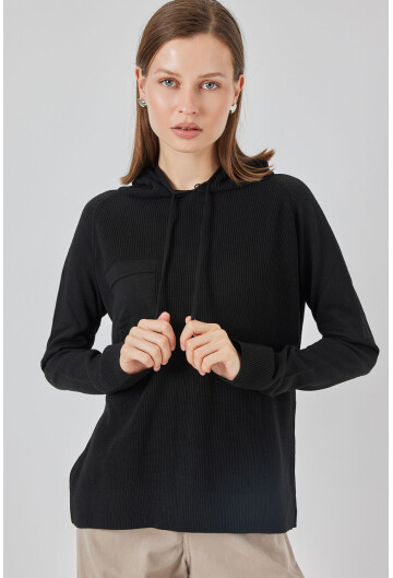 Kadın Kapüşonlu Triko Kazak 15941