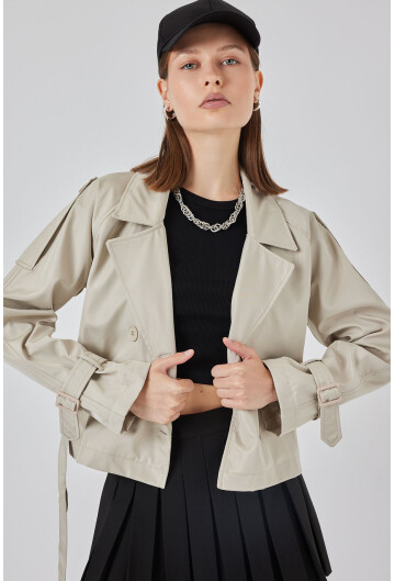 Kadın Kemerli Kısa Trençkot 5970