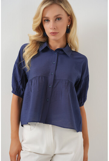 Kadın Kısa Kol Crop Gömlek 20335