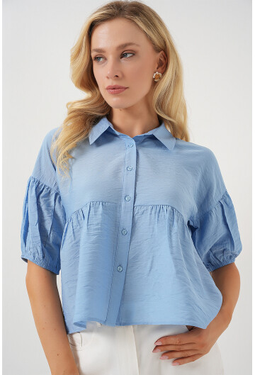 Kadın Kısa Kol Crop Gömlek 20335