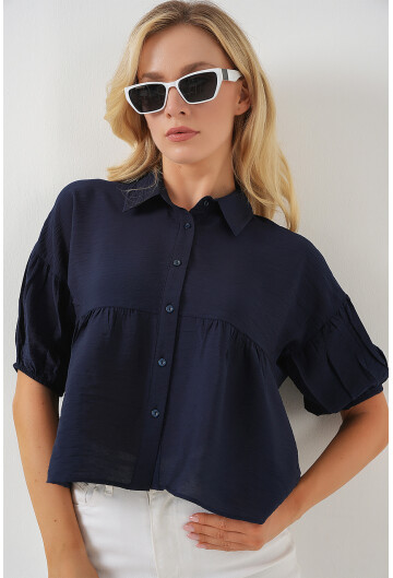 Kadın Kısa Kol Crop Gömlek 20335