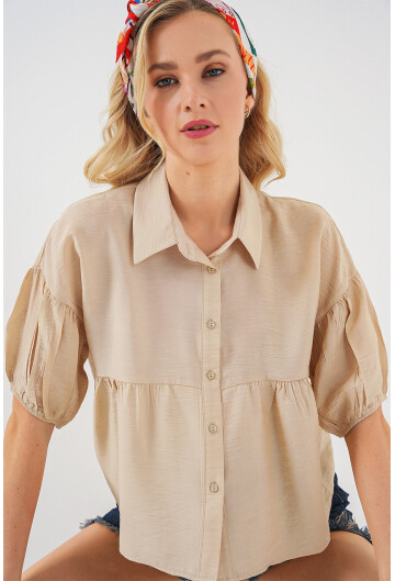 Kadın Kısa Kol Crop Gömlek 20335