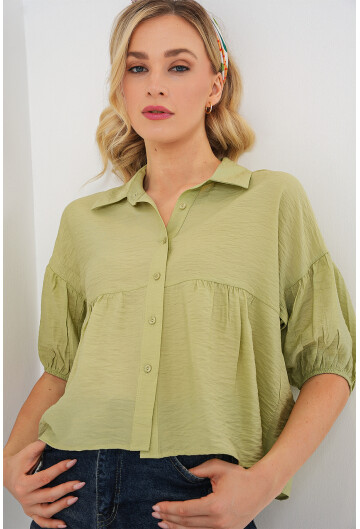 Kadın Kısa Kol Crop Gömlek 20335