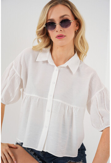 Kadın Kısa Kol Crop Gömlek 20335