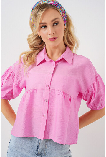 Kadın Kısa Kol Crop Gömlek 20335