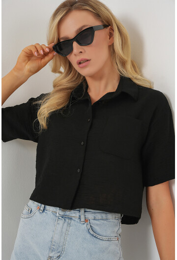 Kadın Kısa Kol Crop Gömlek 20341