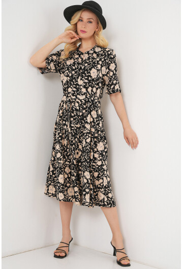 Kadın Kısa Kol Desenli Elbise 2560