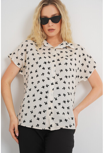 Kadın Kısa Kol Desenli Gömlek 20310