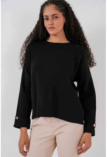 Kadın Kol Düğmeli Oversize Triko Kazak 15981