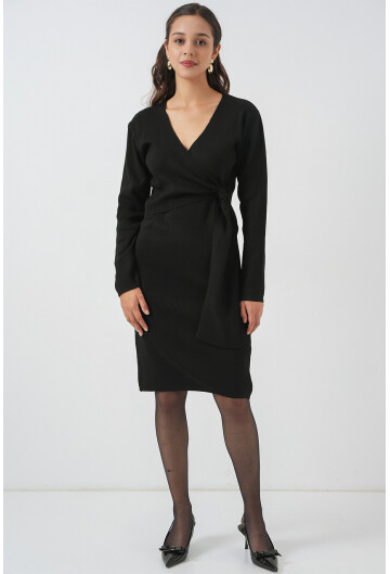 Kadın Kruvaze Yaka Triko Elbise 15928